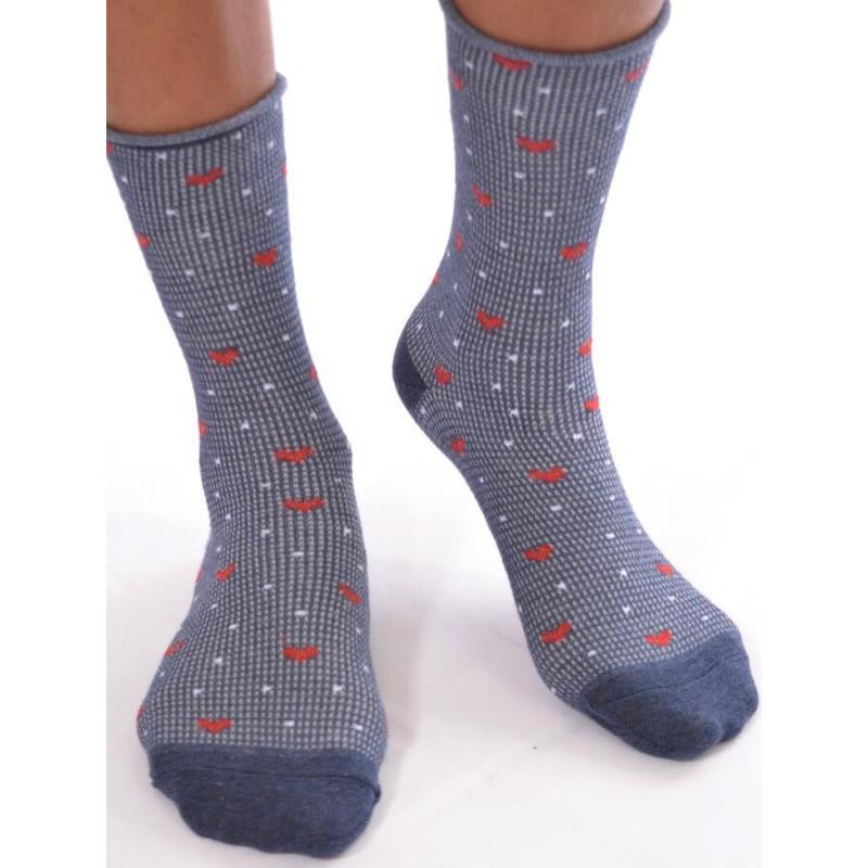 chaussettes bord roulée carreaux coeurs jeans