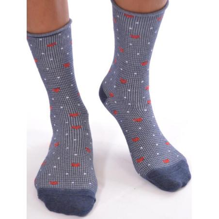chaussettes bord roulée carreaux coeurs jeans