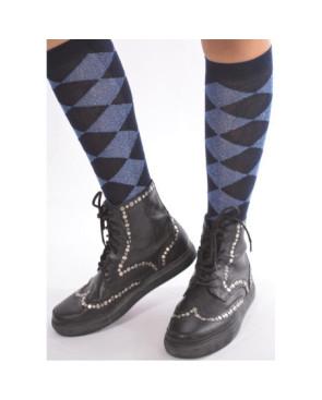 Mi bas coton arlequin lurex marine