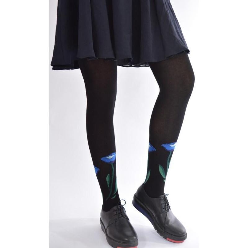 Collant Hiver Fleurs de Pavot Bleues