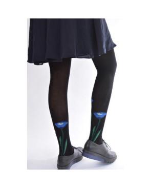  collant fleurs de pavot bleues hiver