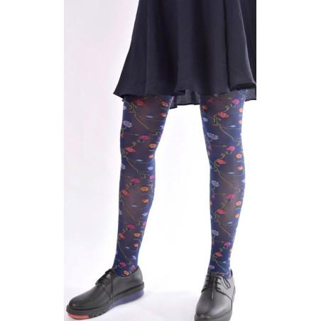  Collant-microfibre-bouquet-fleuris-multi-couleur-base-marine-avant