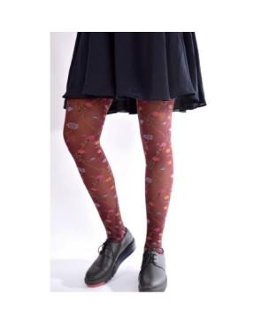 Collant-microfibre-bouquet-fleuris-multi-couleur-base-bordeaux