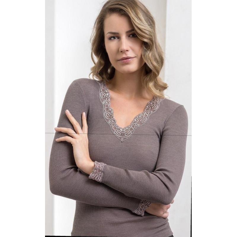 Chemise Col en Dentelle V Laine et Soie