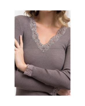 Chemise Col en Dentelle V Laine et Soie