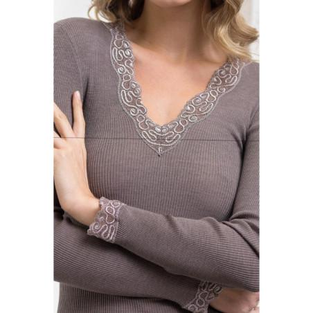 Chemise Col en Dentelle V Laine et Soie