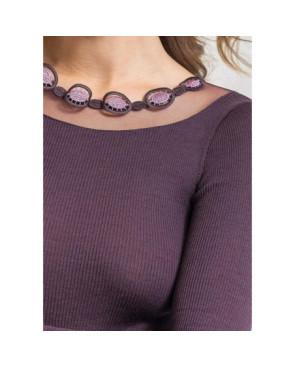 Chemise laine et soie effet collier prune