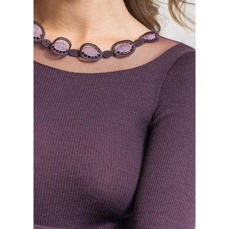 Chemise laine et soie effet collier prune