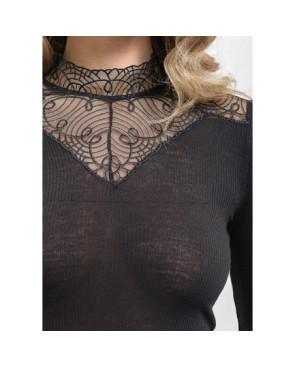 Chemise Laine et soie Col Mao Dentelle