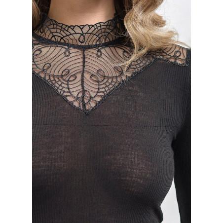 Chemise Laine et soie Col Mao Dentelle