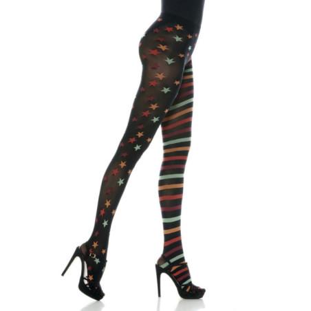 Collant Noir Rayures & étoiles Rouges Vertes