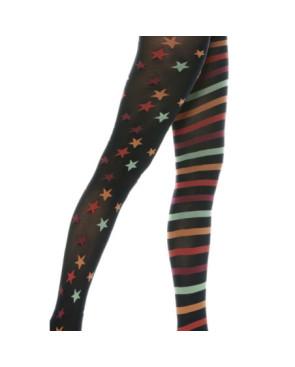 Voilà Femme Collant Noir Rayures & étoiles Rouges Vertes