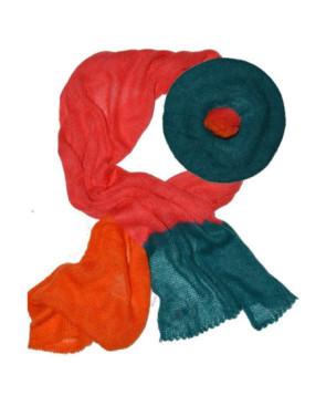 Ensemble écharpe et bonnet mohair bonnefoy orange