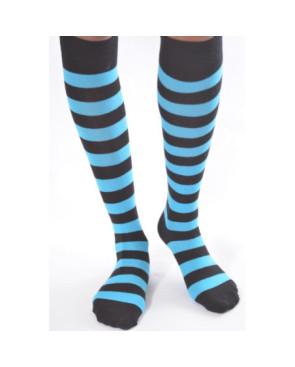 Mi bas mode Coton Rayures noires et turquoise