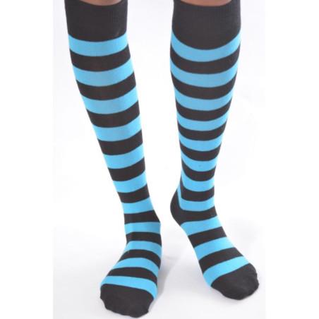 Mi bas mode Coton Rayures noires et turquoise