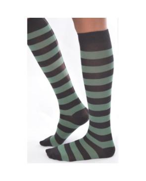 Mi bas coton rayures noires et vertes