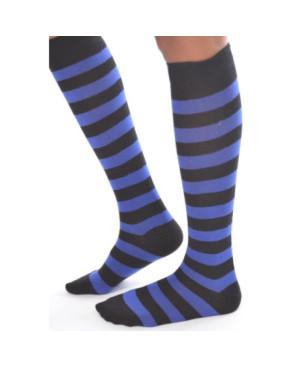 Mi bas rayures fantaisie noires et bleu en coton