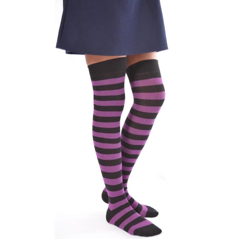 Jambières coton rayures noires violettes