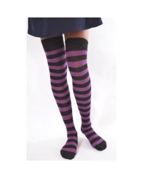Jambières coton rayures noires violettes