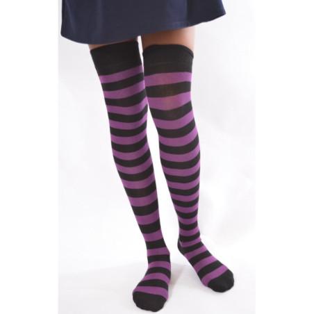 Jambières coton rayures noires violettes