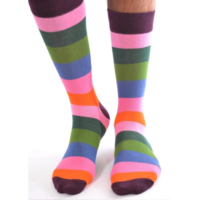 Chaussettes Multi rayures Tendance vert orange