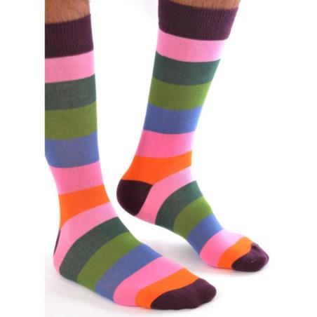 Chaussettes Multi rayures Tendance vert orange