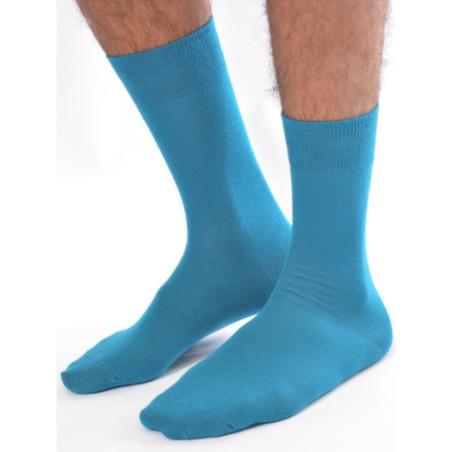 Chaussettes unies turquoise coton