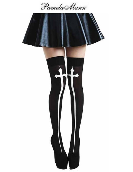 Bas cuissarde croix gothique Pamela Mann