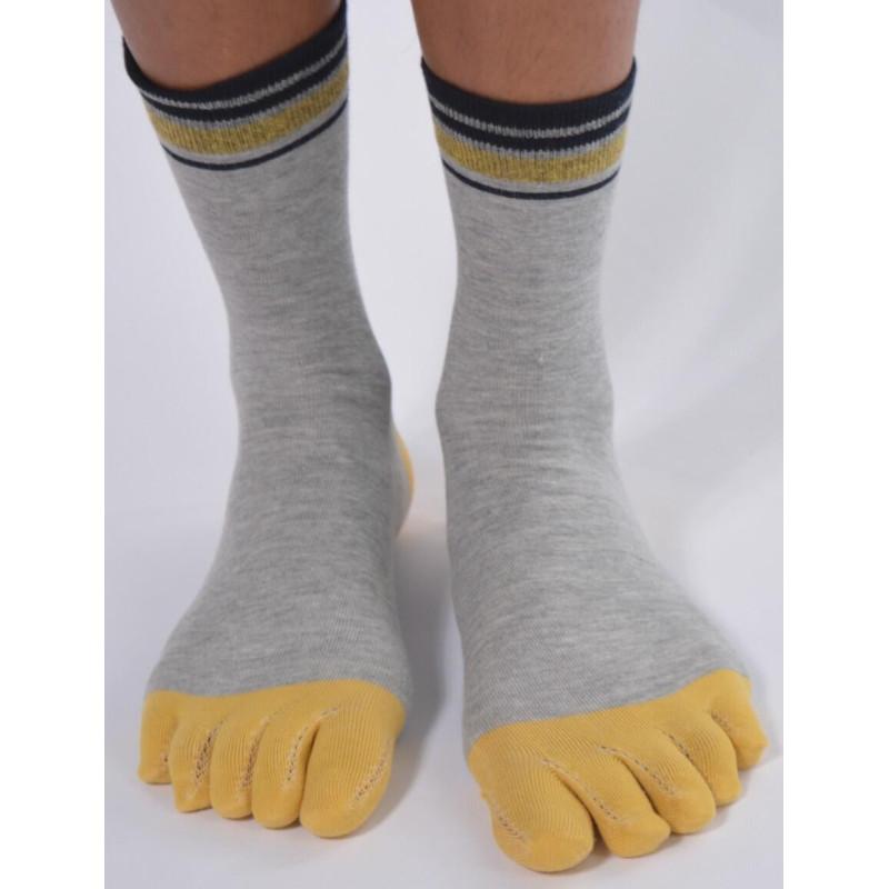 Chaussettes Grises 5 Doigts jaunes