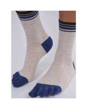 Les Petits Caprices Femme Chaussettes Beige 5 Doigts Bleus