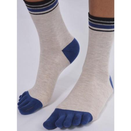 Les Petits Caprices Femme Chaussettes Beige 5 Doigts Bleus