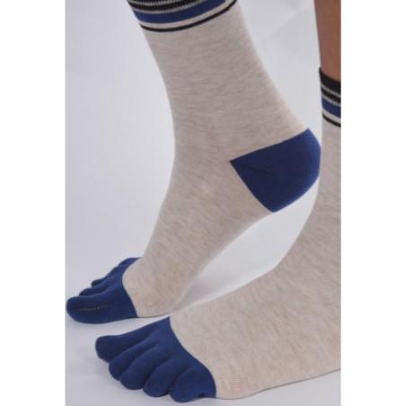 Chaussettes Beige 5 Doigts Bleus