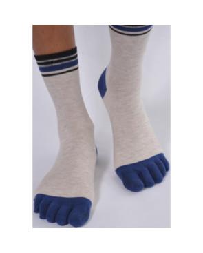 Les Petits Caprices Femme Chaussettes Beige 5 Doigts Bleus