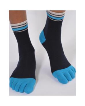 Chaussettes 5 doigts noires à bords bleus