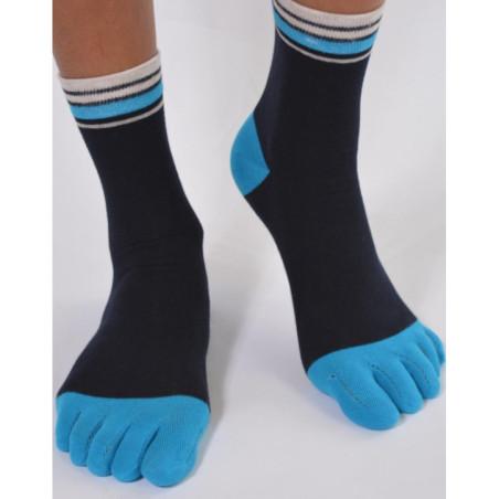 Chaussettes 5 doigts noires à bords bleus