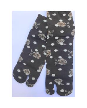 Chaussettes JApoanises Fleurs et plumetis ebene