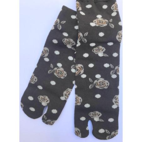 Chaussettes JApoanises Fleurs et plumetis ebene