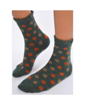 Chaussettes hiver tendance à pois multicouleurs vertes