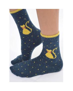 Chaussettes laine chaudes chats sympa bleu