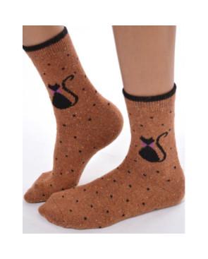 Chaussettes laine chats à noeuds papillons rigolotes caramel