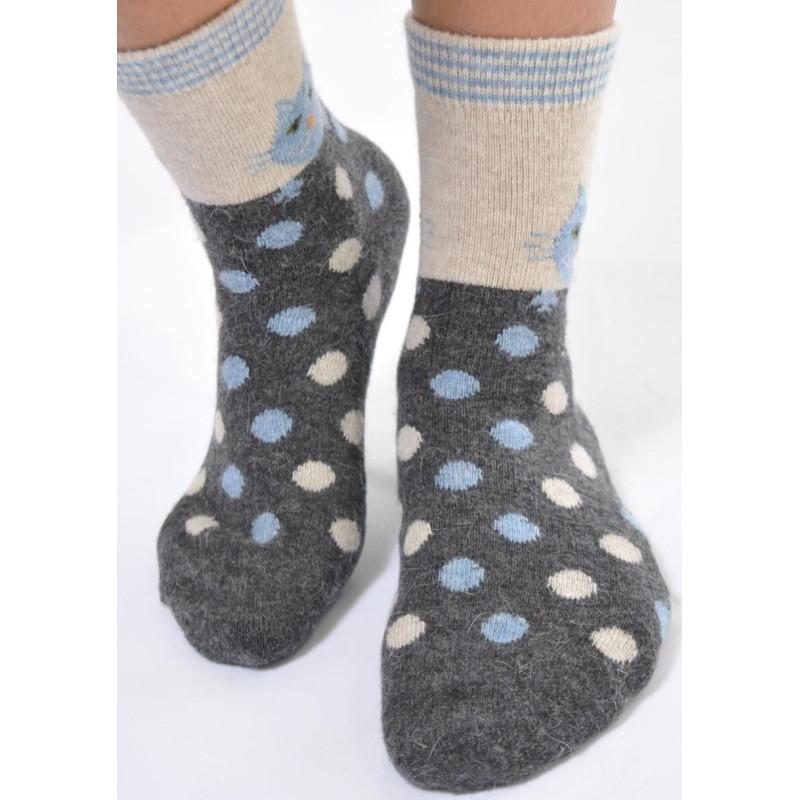 Chaussettes laine angora Pois et Chat