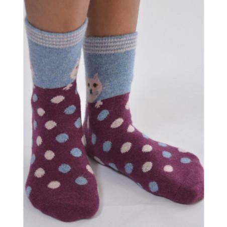 Chaussettes laine angora Pois et Chat