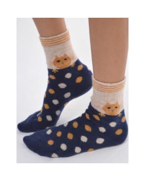 Chaussettes en laine angora marine chats et pois délire