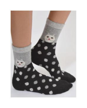 Chaussettes noires à pois et chats rigolos et chaudes hiver