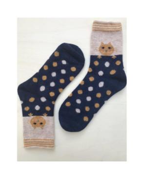  Chaussettes marine laine angora chats à pois