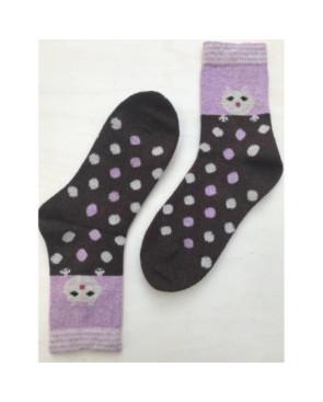  Chaussettes chaudes en laine pois et chat rigolo