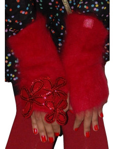 Mitaines Mohair tréfles strass  rouge Ariane Lespire