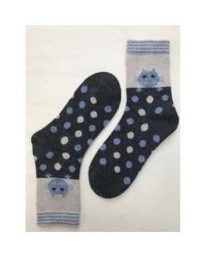  chaussettes Chats gris à pois en laine et angora