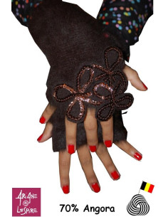 Mitaines Mohair tréfles strass  marron Ariane Lespire