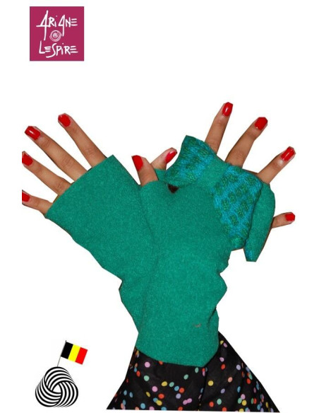 Mitaines vert Noeud Papillons laine bouillie Ariane Lespire